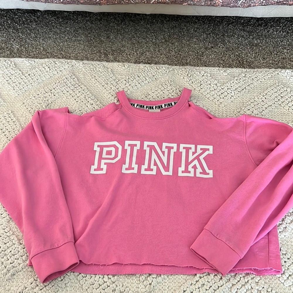 Pink cold shoulder crewneck